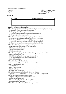 Kiểm tra học kỳ I môn Công nghệ 10 - Trường THPT Vĩnh Phong